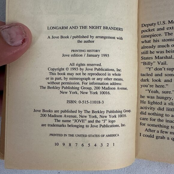 Longarm And The Night Branders By Tabor Evans Paperback Jove Books 1993 - Picture 3 of 3